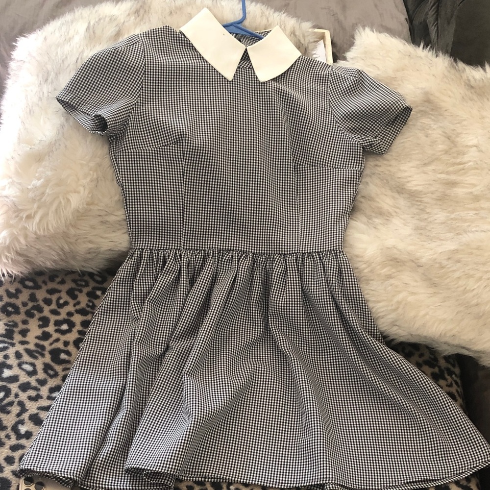 Girls' Black & White Gingham Dress with White Peter Pan Collar